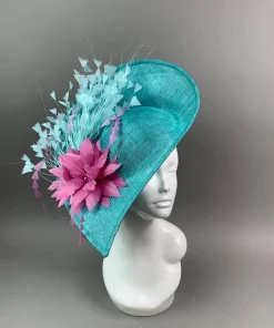 THG7461 - Aqua Blue & Mauve Pink Fascinator*The Hat Girls Sale