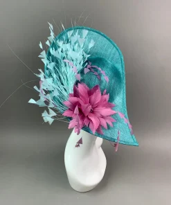 THG7461 - Aqua Blue & Mauve Pink Fascinator*The Hat Girls Sale